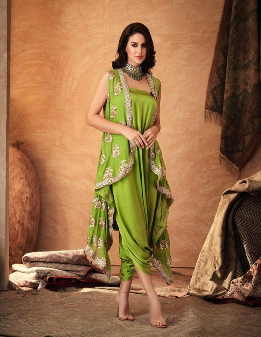 Green Georgette Silk Sequins Embroidered Jacket Set