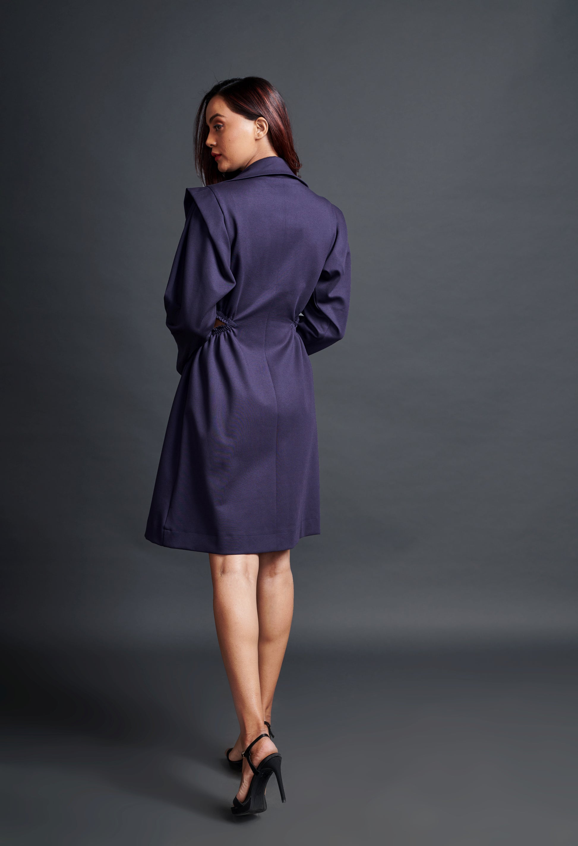 mage of PURPLE SIDE CUT JACKET DRESS WITH NEON FLOWER BELT. From savoirfashions.com