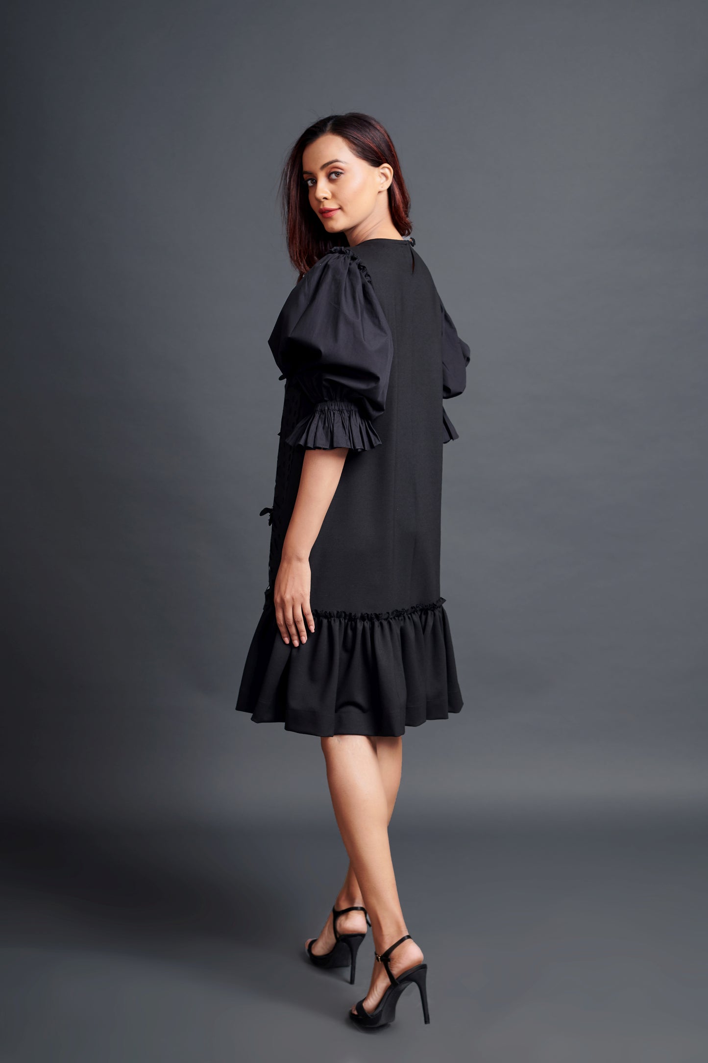 Image of BLACK HAND EMBROIDERED CUTWORK PANELLED DRESS, From savoirfashions.com