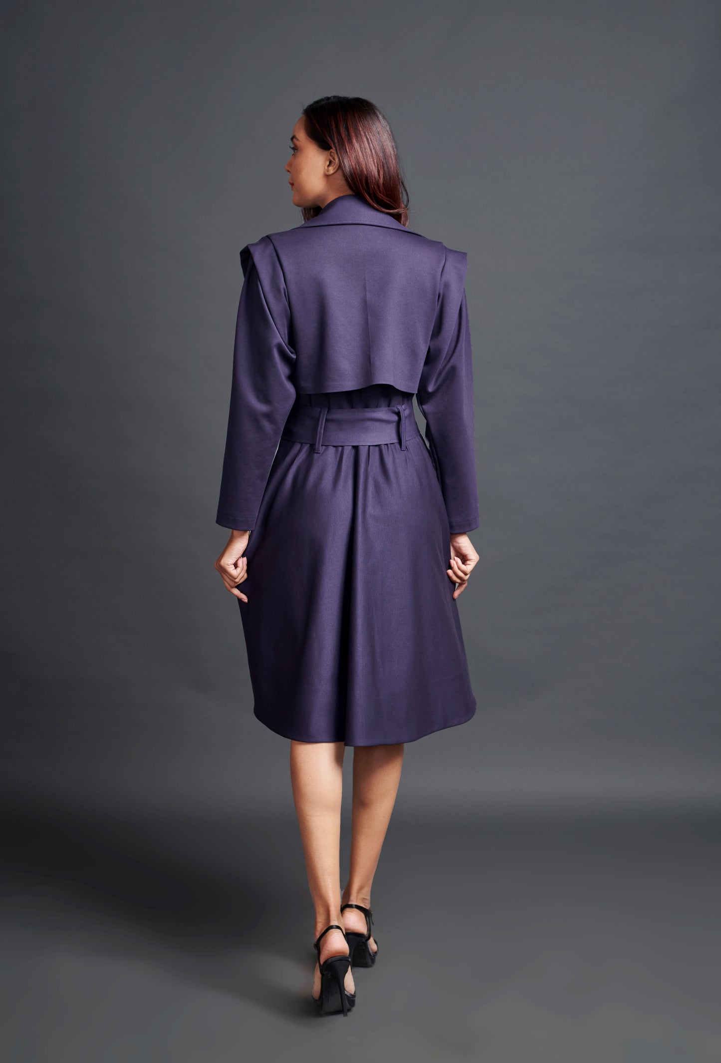 Image of PURPLE A SUMURAI INSPIRED JACKET DRESS WITH SASH BELT. From savoirfashions.com