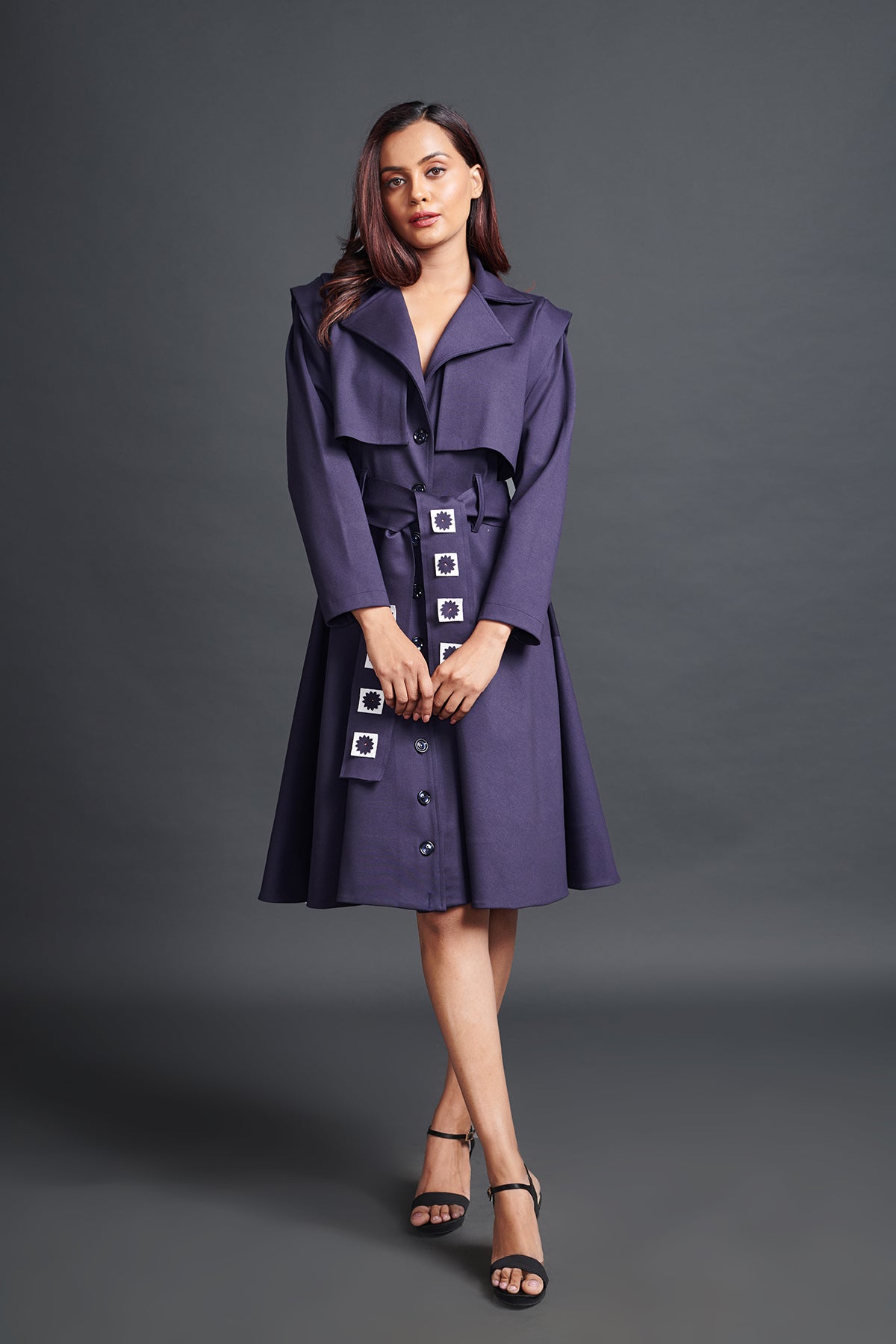 Image of PURPLE A SUMURAI INSPIRED JACKET DRESS WITH SASH BELT. From savoirfashions.com