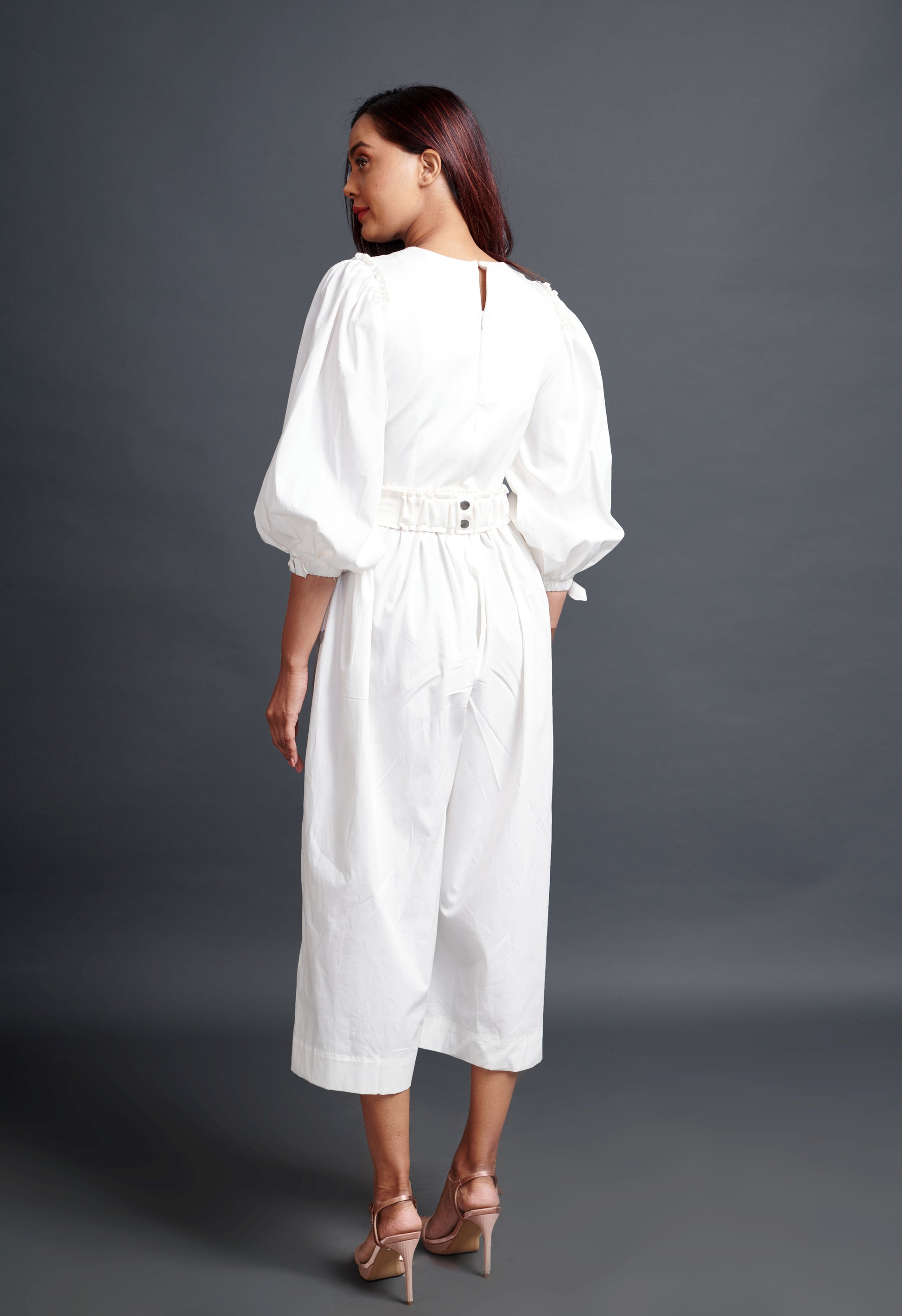 Image of WHITE MONOCROM JUMPSUIT WITH NEOE CONFETTI BELT. From savoirfashions.com