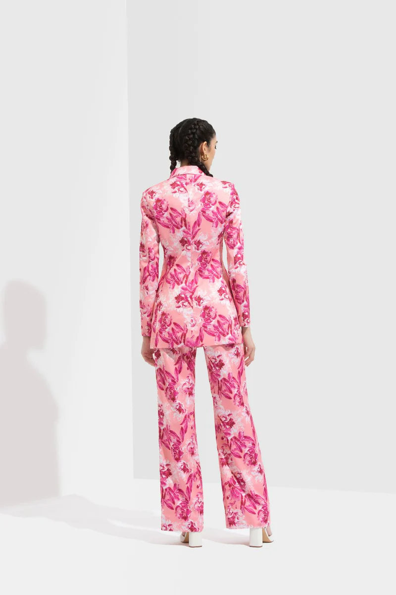 Image SAKURA PRINTED JACKET PAIRED WITH BOOTLEG TROUSER. From savoirfashions.com