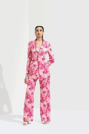 Image SAKURA PRINTED JACKET PAIRED WITH BOOTLEG TROUSER. From savoirfashions.com