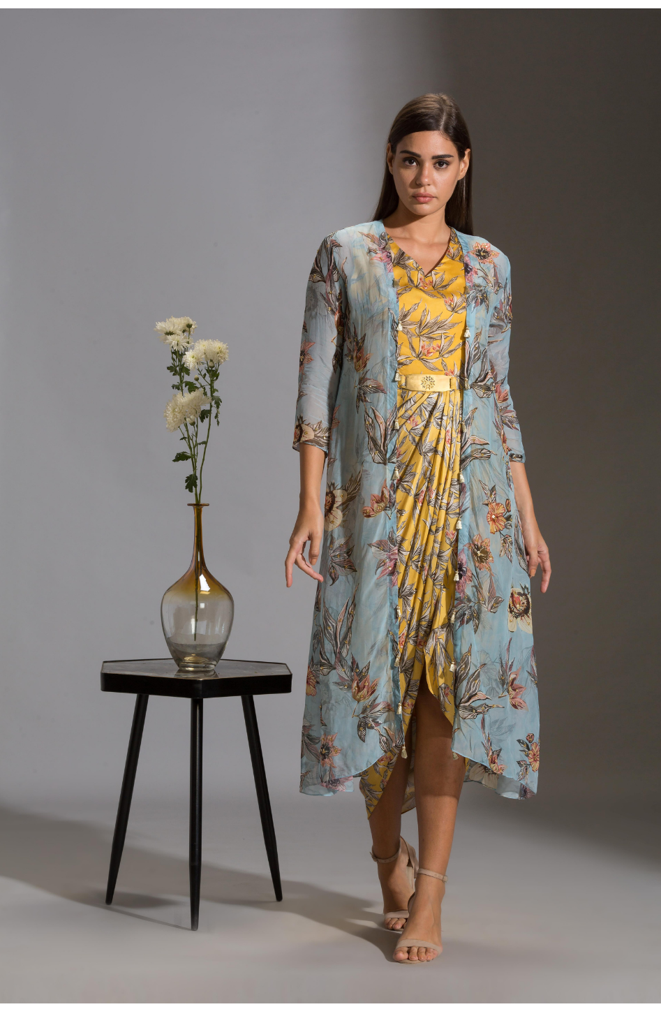 Image of LONG DRAPE DRESS WITH LONG JACKET. From savoirfashions.com