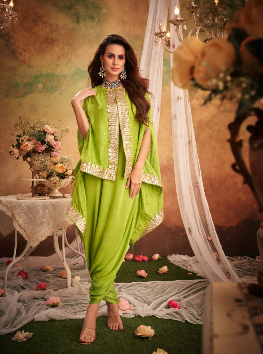 Green Georgette Silk Sequins Embroidered Jacket Set