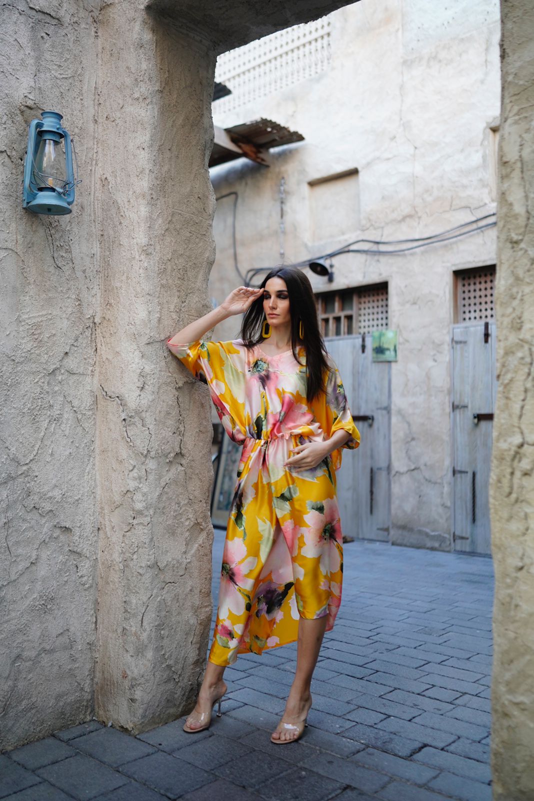 Image of YELLOW MULTI COLOUR KAFTAAN DRESS. From savoirfashions.com