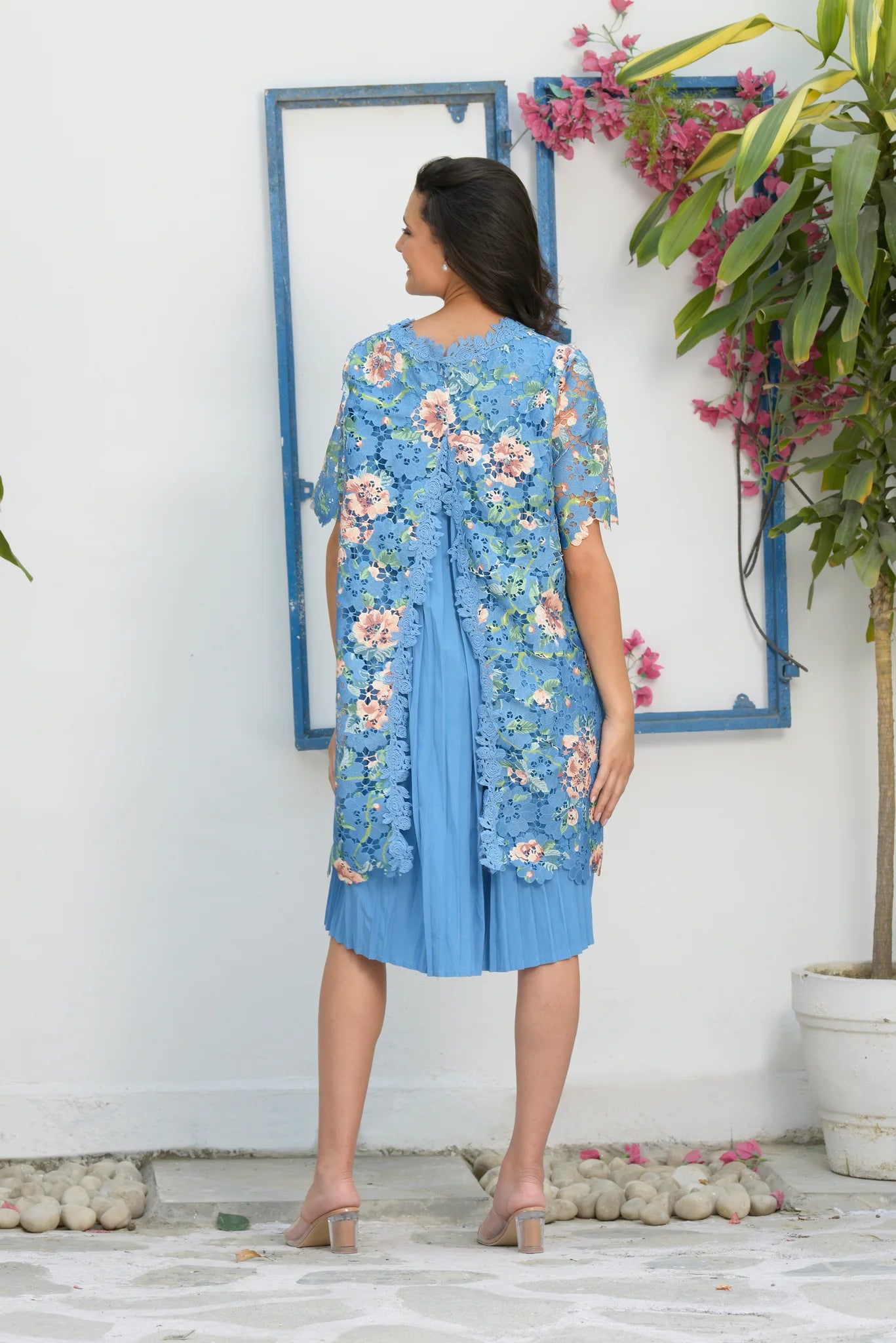 Image of The MYRA Mesh Buttercup Lace Dress offers timeless elegance with modern sophistication. Crafted from soft mesh with intricate embroidered detailing, this dress is sure to become a wardrobe staple. The ocean blue hue will add a splash of colour to any look. From savoirfashions.com