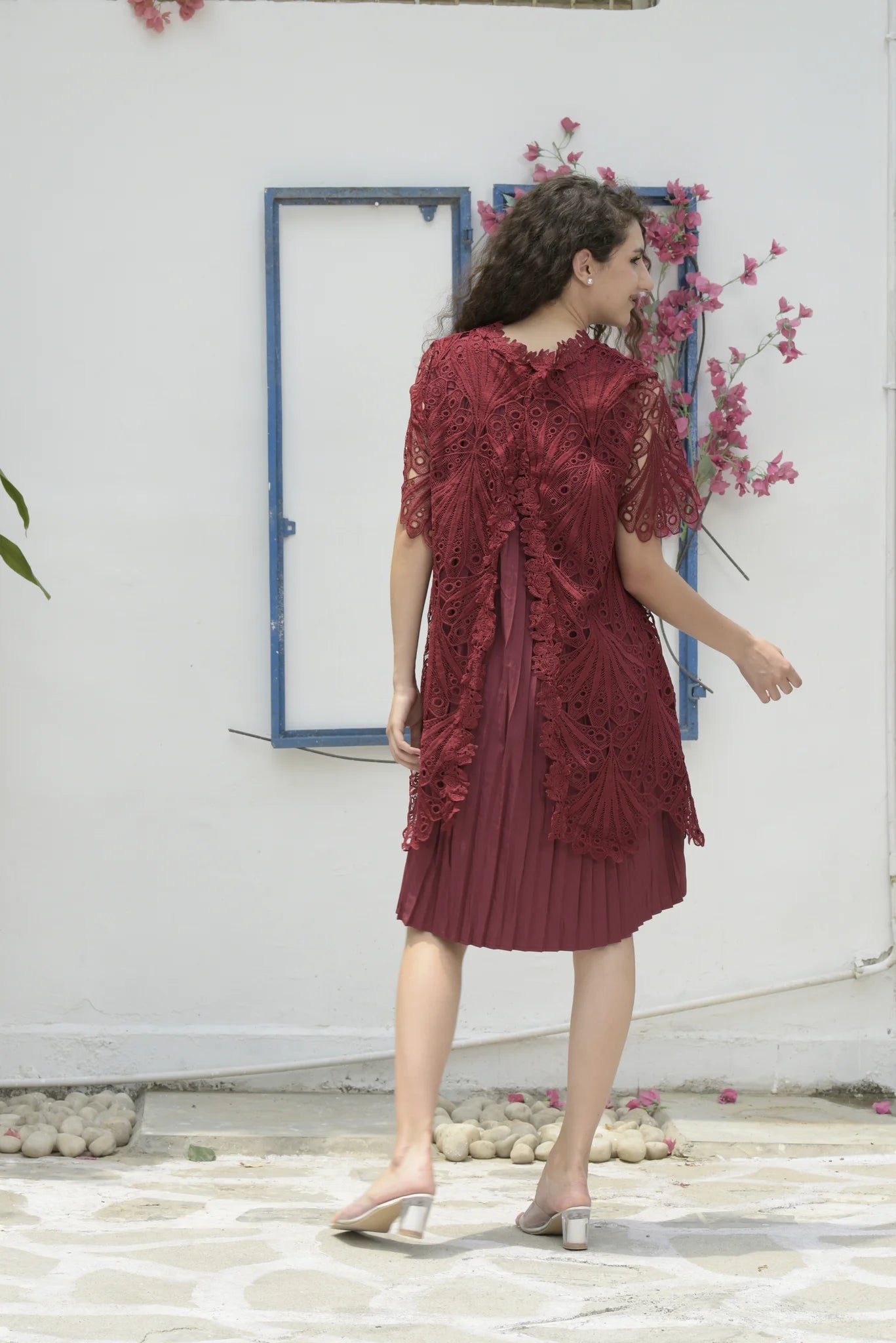 Image of Dazzle at your special event in the sensational MYRA Mesh Daylily Lace Dress! Crafted with exquisite lace detailing, this maroon stunner is guaranteed to make heads turn. With lightweight comfort and an elegant silhouette, you'll love the luxurious look and feel. So go ahead, make your grand entrance! From savoirfashions.com