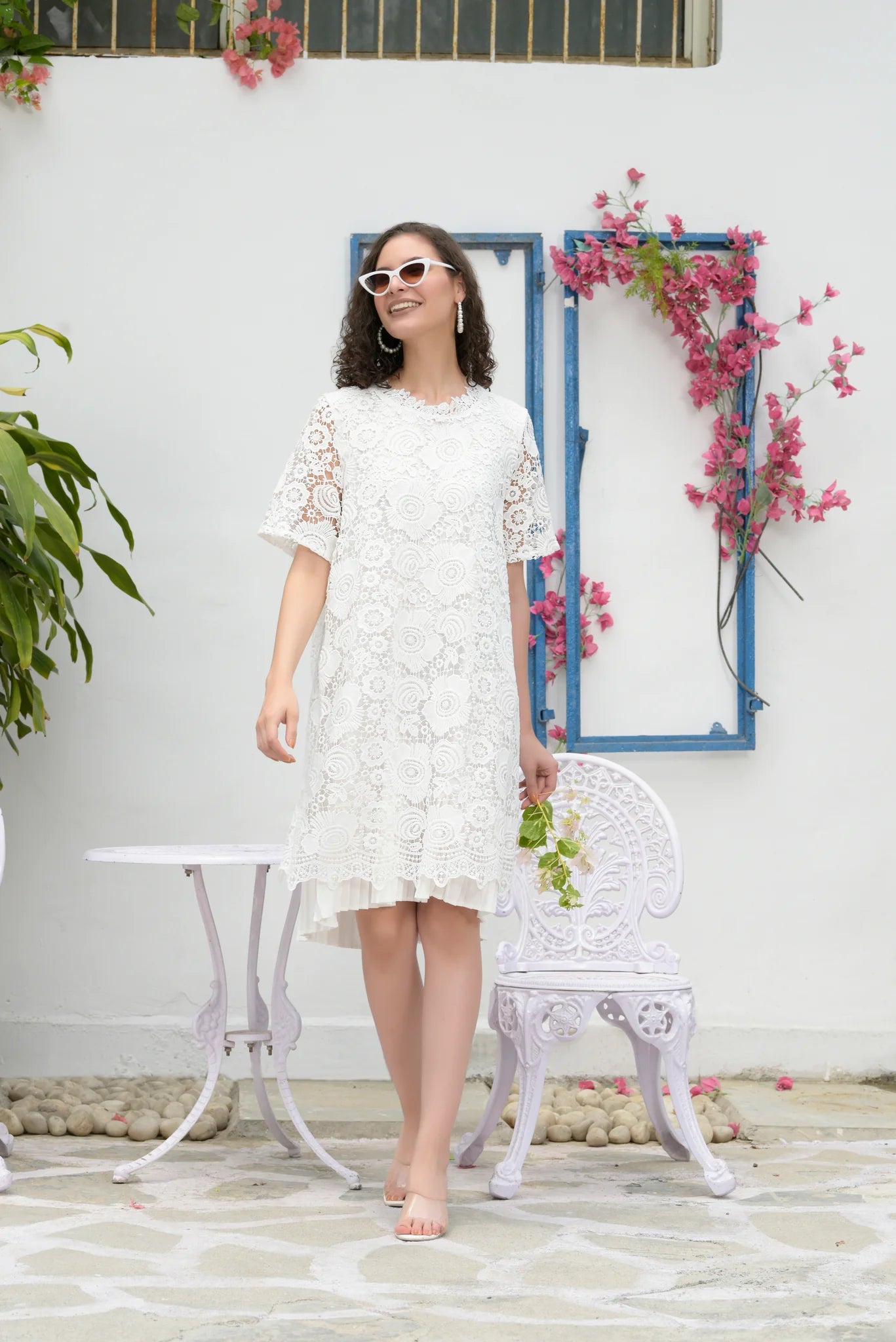 Image of Uniquely stylish and timeless, the Myra Mesh Daisy Lace Dress will make a statement at brunch or any special occasion. Crafted from soft white mesh lace, this elegant dress will make you look and feel beautiful. The dress features an intricate daisy lace design for a truly luxurious feel. Make a statement anywhere with this gorgeous dress!  From savoirfashions.com