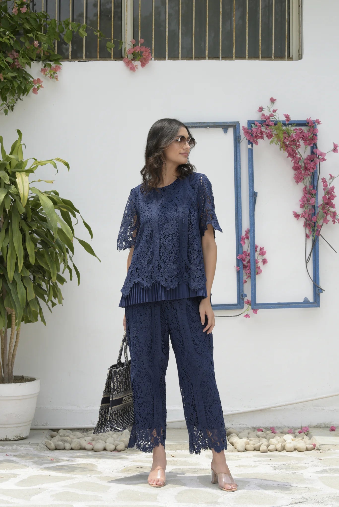 Image of Send subtle hints of elegance in the MYRA Mesh Cross Back Co-ord set. This two-piece set comes in a midnight blue color, and features a delicate mesh cross-back for a subtle hint of sophistication. Enjoy the perfect mix of style and comfort with MYRA.  From savoirfashions.com