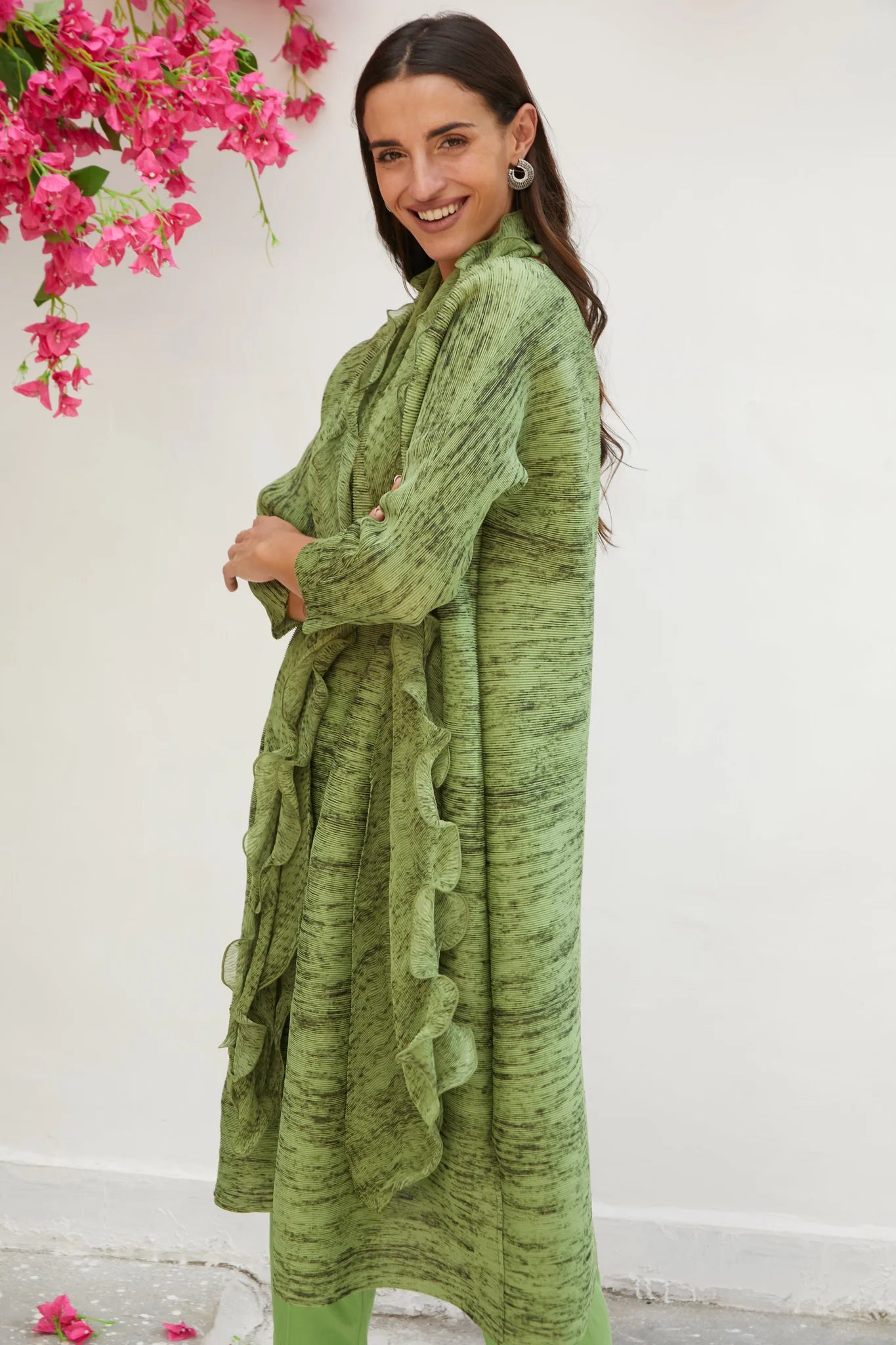 Image of KLASSY KIARA TUNIC SET WITH CO- ORDINATED SCARF AND TROUSER - GREEN